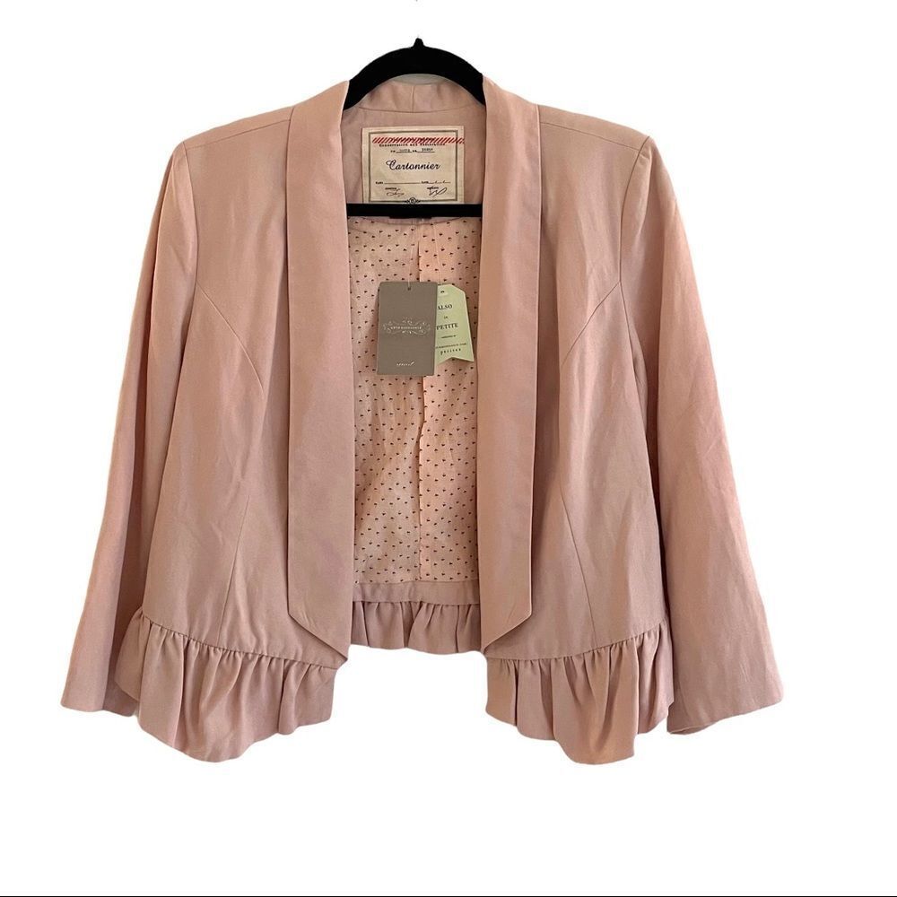 ANTHROPOLIGIE Cartonnier Open Cropped Blazer Dusty Rose Pink XS